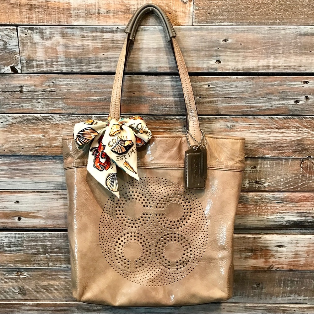 COACH Audrey Metallic Silver Patent Leather Tote